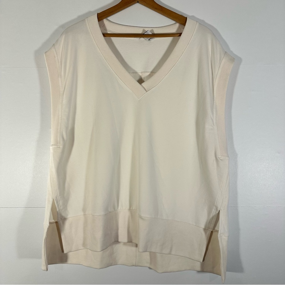 Athleta Retroterry Cream V-Neck Sweatshirt Tank Vest